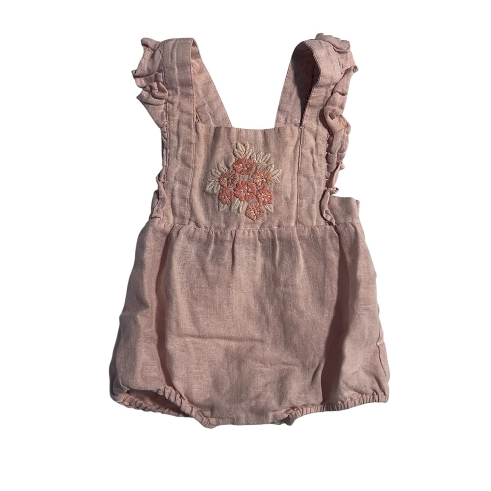 Tartine et Chocolat Pink Baby Romper with Floral Embroidery Spring Summer